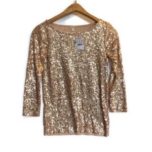 JCrew Rose Gold Sequin Shirt. Size XXS